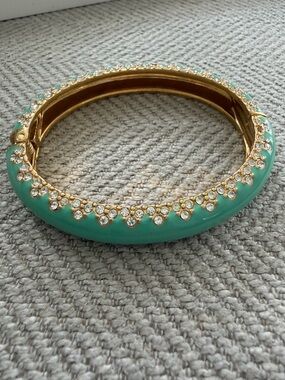 Stella & Dot Turquoise Enamel Gold-Tone Crystal Bangle Bracelet